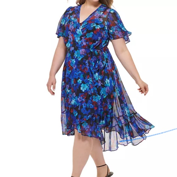 Calvin Klein Women's Plus Size  Floral Printed High-Low Shift Dress Size W20/2X - Picture 2 of 12